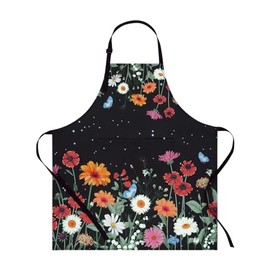 ASPMIZ Delantal floral para adultos, delantal impermeable para mujer con 2 bolsillos, delantales de cocina de flores con correa ajustable para el cuel