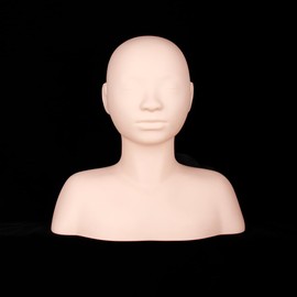Multifunction Massage Makeup Practice Mannequin Head Model Wig Hat Display Soft Touch Silicone Practice Head for Beauty Salon Equipped with Shoulder Massage Head with Fixing Strap (Chocolate)