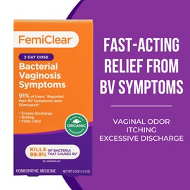 FemiClear BV Symptoms - Vaginal Ointment for Fishy Odor, Excess Discharge, Itching & Discomfort Due to Bacterial Vaginosis, All-Natural and Organic Ingredients, 2-Day Dose