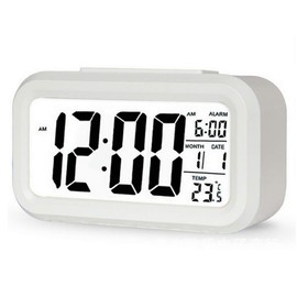 Alarm Clock, LED Digital Alarm, Clock, Calendar, Temperature & Humidity Display, Brightness Adjustment, Stylish, White