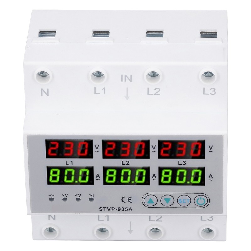 Over Under Voltage Protector 80A 3 Phase Auto Reset Voltage