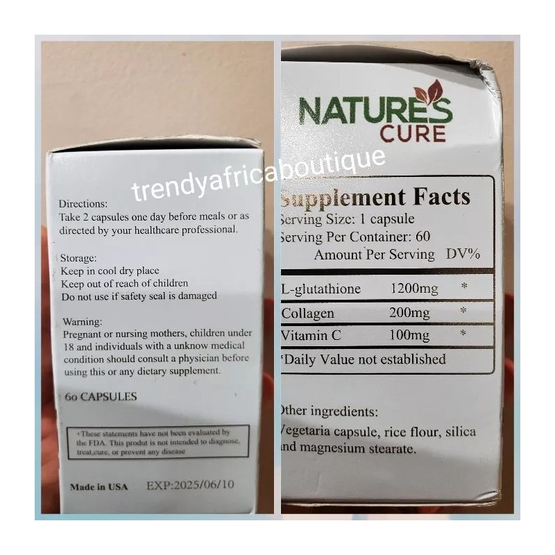 NATURE Glutathion BLEND SKIN WHITENING 60 Cap. Per Bottle X