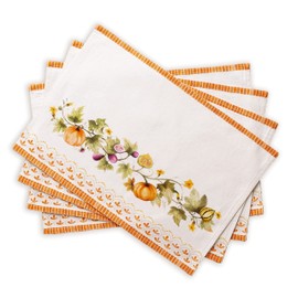 Maison d' Hermine Pumpkin Garden 100% Cotton Set of 4 Placemats for Dining Table Kitchen Wedding Everyday Use Dinner Parties Thanksgiving/Christmas (Cloudy Cream, 33cm x 48cm)