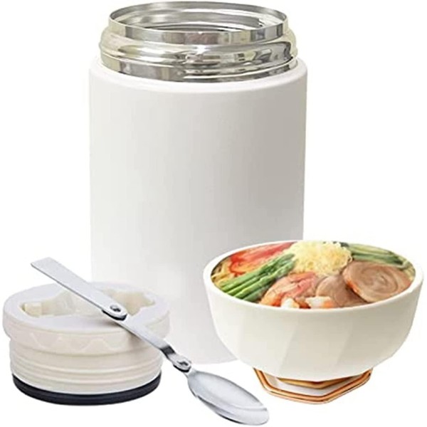 Khobisoft Food Flask With Folding Spoon, 600ml (20oz) Stainless Steel