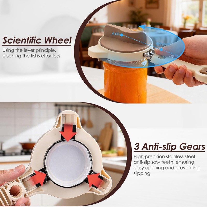 4 in 1 Multi-Purpose Jar Opener, with 3pcs Rubber Jar