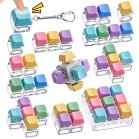 RoundFunny 12 Pcs Keyboard Fidget Toy Fidget Clicker Keyboard Keychain Decompression Toys Button Stress Relief Gifts for Adults and Kids Office Pass Time (Classic)