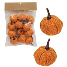Fall Set of 12 Orange Burlap 1.5" Decorative Pumpkins