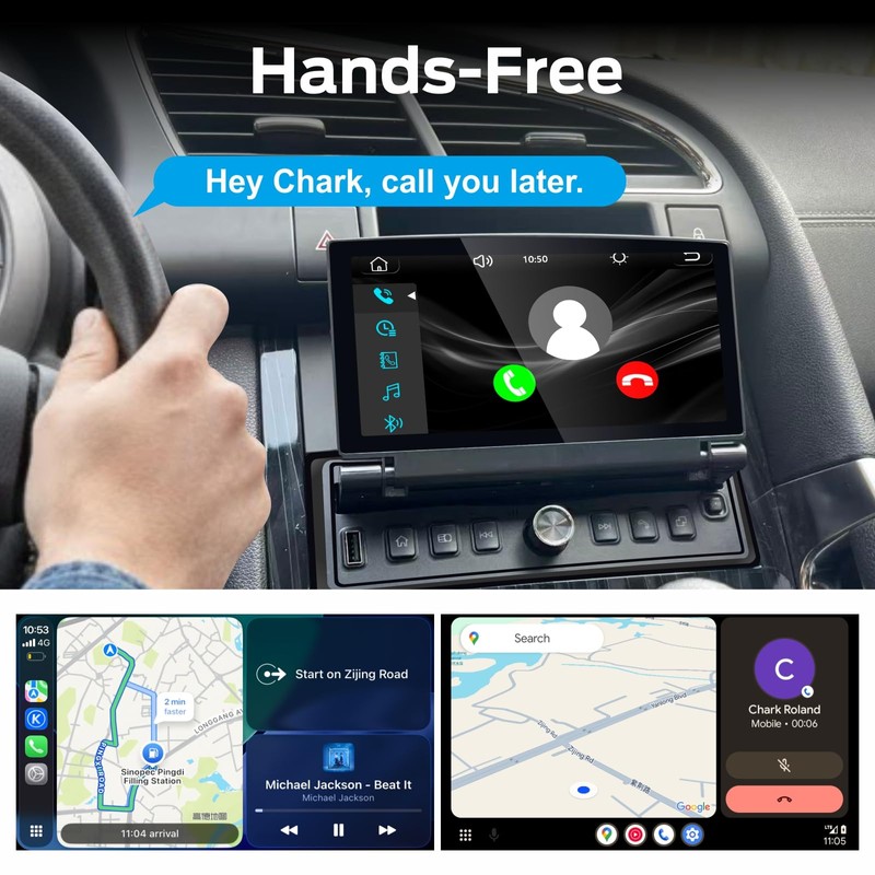 Single DIN Car Stereo with Flip Out Screen Wireless CarPlay