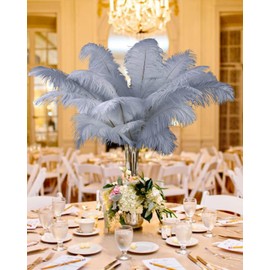 VIJIV Natural Gray Large Ostrich Feathers Bulk 10 Pieces - Making Kit 28 Inch Long Feathers for Crafts Flowers Vase Home Decorations Wedding Party Centerpiece Floral Arrangement