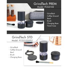 PALICO GrindTech STD - Portable Rechargeable Electric Coffee Grinder, Cordless Charging Base with Type C, 20 grind size SUS Conical Burr, for Home/Office/Travel/Camping