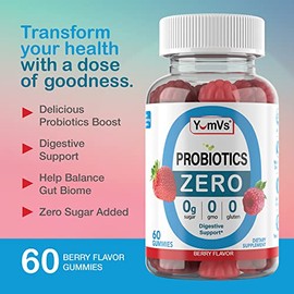 YUM-V'S Sugar Free Probiotic Gummies - Probiotics for Men & Women to Help Support Digestive Function – Adults & Kids Probiotic with 5 Billion CFU Baci