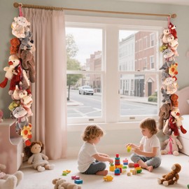 CERETIA 1/2 pcs 80" Cotton Hanging Storage Chain for Stuffed Animals Storage with 20 Metal Clips, Stuffed Animal Organizer Chain for Wall Corner Nursery Play Room, Pink