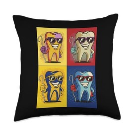 Retro Tooth Comic Funny Dentistry Pop Art Dental Staff Throw Pillow