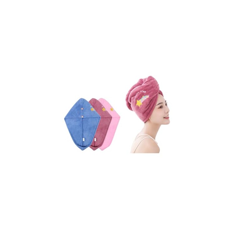 Toalla Microfibra para el Pelo 3 Unidades Secado Rápido Rosa