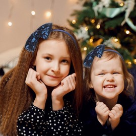 Kiszu Sparkly Sequin Hair Bow Headbands Fashion Glitter Cute Boutique Ribbon Bows for Girls, Kids, and Women (Navy Blue)