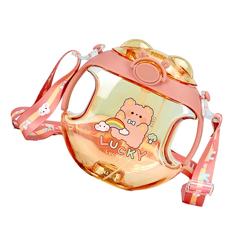 450ml Kids Water Cup with Handle and Lanyard Plastic Straw