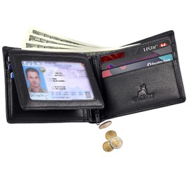 RFID Slim Front Pocket Wallets For Men - Genuine Leather Credit Card Mens Bifold Wallet With 2 ID Windows Zipper Coin Stylish Passcase