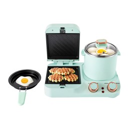 KONKENIE 3 in 1 Nonstick Breakfast Station Electric Mini Toaster Bread Sandwich Maker Retro Home Breakfast Maker Breakfast Machine with Frying Pan & Boiling Pot & Food Steamer Green (13.58*6.5*11.4in)
