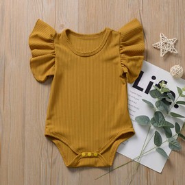 Toddler Baby Girls Ruffle Short Sleeve Bodysuit Infant Solid Onesie Casual Plain Blouse Top Romper (Ginger,12-18 Months)