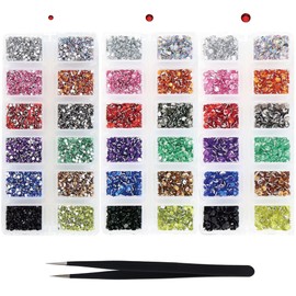 Princess-style Rhinestone 12 Colors Case Set Nail Deco Glitter Stone Set (3 Sizes with Tweezers)