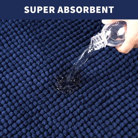 Feivea Bathroom Rugs Sets 2 Piece, Chenille Bath Mat Non Slip, Water Absorbent Low Profile Bathroom Mat, Machine Washable Bath Rug for Bathroom, 32"×20"+24"×16" Navy Blue