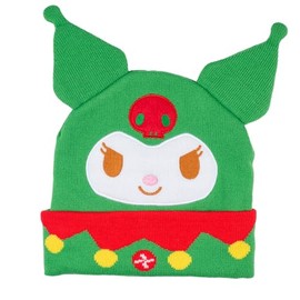 AI ACCESSORY INNOVATIONS Hello Kitty’s Kuromi Christmas Cuff 3D Beanie, Jacquard knit with Embriodered Appliques, Green