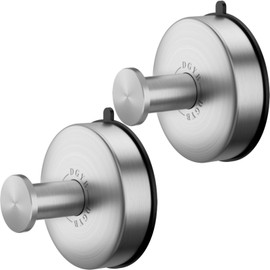 DGYB Suction Cup Hooks for Shower Brushed Nickel Bathroom Hooks Suction Set of 2 Removable Wall Hook for Hanging Towels, Robe, Loofah, Coats