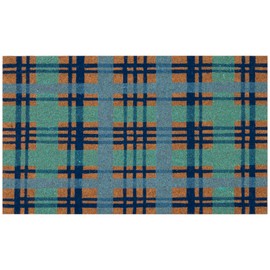 Liora Manne Natura Doormat Non-Slip Natural Fiber Outdoor Mat-Traditional, Geometric, Holiday, Transitional, Plaid Blue 2' x 3'