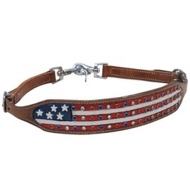 Showman Painted American Flag Leather Wither Strap w/Crystal Rhinestones
