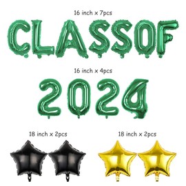 Pargleev Class of 2024 Balloons with Star Hanging Foil Balloons Letter for High School College Grad Graduation Party Decorations Gold Black Green