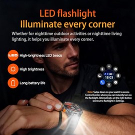 MIlitary Smart Watch with Compass/Flashlight for Android & iPhone (2 Bands) | 100 Days Battery/IP68 Waterproof, Answer/Make Calls, 1.7" HD Fitness Tra