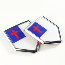 Newperlite Christian Christianity Flag Decal Sticker Car Emblem Cross Church Jesus Faith Flag Car Decoration Accessories Chrome Shield for Truck Vehicles Cars, 2 Pack