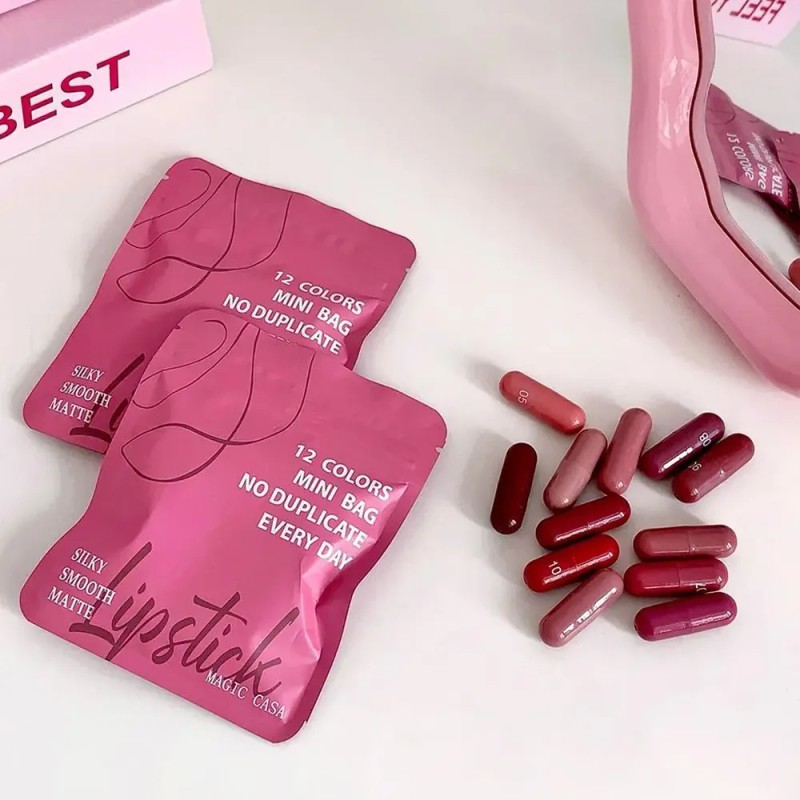 Juego De Lápices Labiales En Cápsulas De 12 Colores Magic