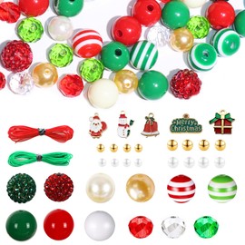 BLAESIFF Pack of 285 Colourful Christmas Beads, Christmas Beads for Crafts, Bubblegum Beads, Christmas Loose Round Beads 10 mm with Hole for Christmas Party Accessories, DIY Craft Decoration