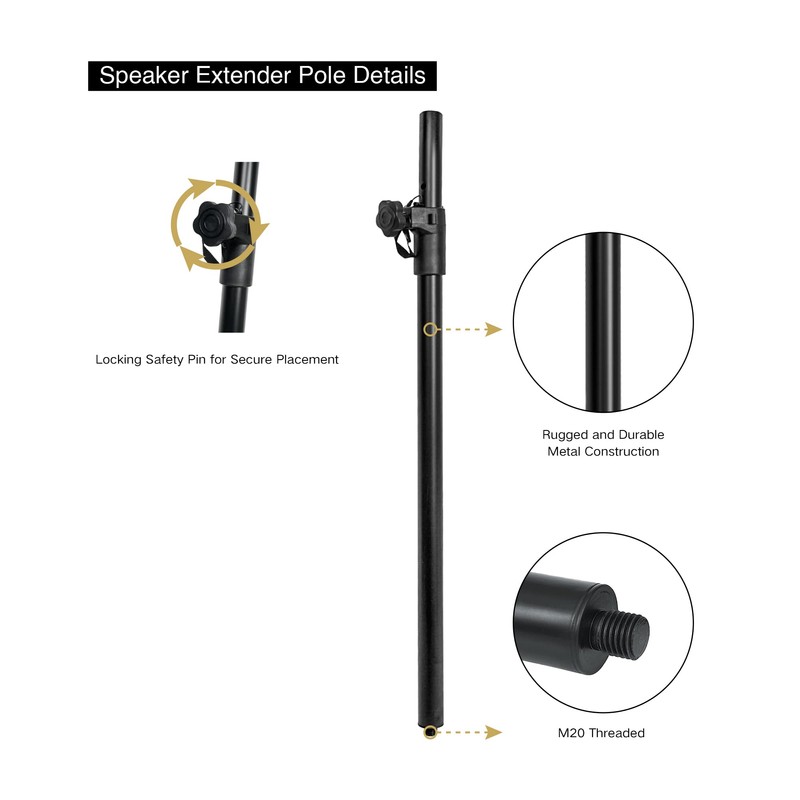 Sound Town 2-Pack Adjustable Height Subwoofer/Speaker Poles (35"-54") with M20