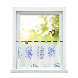 ESLIR Net Curtain, Modern Bistro Curtain, Kitchen Curtains, Transparent Curtains with Loops, Short Curtain, Voile, Circle Pattern, Blue, H x W 60 x 120 cm, Pack of 1