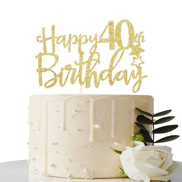 Gold Glitter Happy 40th Birthday Cake Topper,Hello 40, Cheers to 40 Years,40 & Fabulous Party Decoration