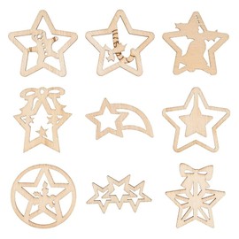 Ideen mit Herz Wooden Scatter Decoration | Wooden Motifs Stars | Christmas | Winter Decoration | Table Decoration | Includes Wooden Box | 9 Different Designs, 7 Pieces Each | 63 Pieces