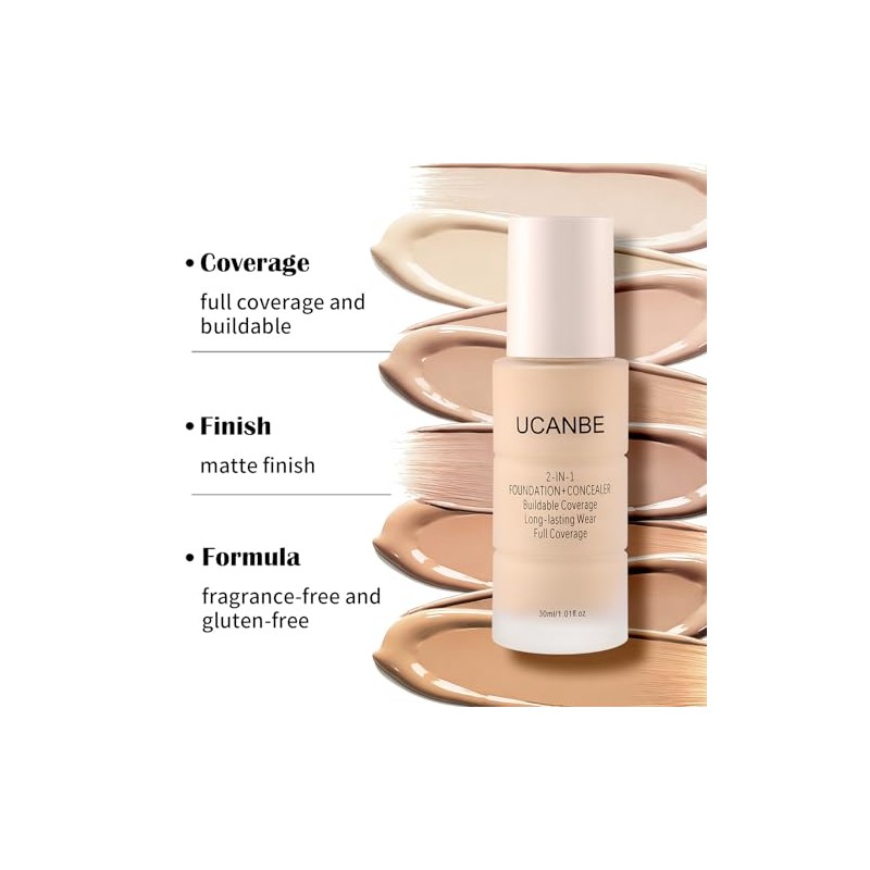 UCANBE Base de maquillaje y corrector 2 en 1, cobertura