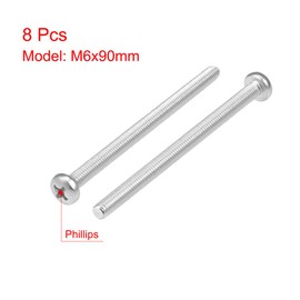 sourcing map M6x90mm Machine Screws Pan Phillips Cross Head Screw 304 Stainless Steel Fasteners Bolts 8Pcs