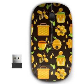 KAWAMOUSE 2.4G Ergonomic Portable USB Wireless Mouse for PC, Laptop, Computer, Notebook with Nano Receiver (Decorative Honey Bumble Bee Honeycomb)