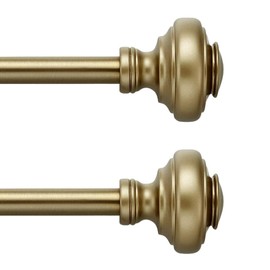 MODE Simplicity Collection Set of 2 Curtain Rods, 5/8" Diameter Steel Wall Mounted Adjustable Curtain Rods with Doorknob Curtain Rod Finials, Fits 32” to 90” Windows, Gold (2-Pack)