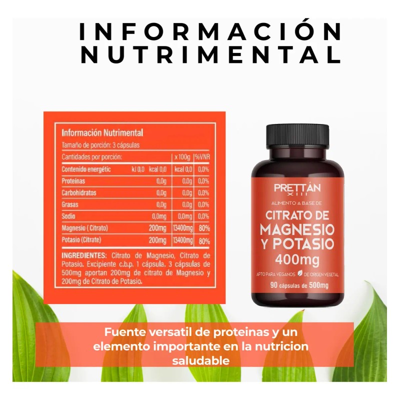 Citrato De Magnesio Y Potasio Prettan 90 Capsulas 500mg Sin