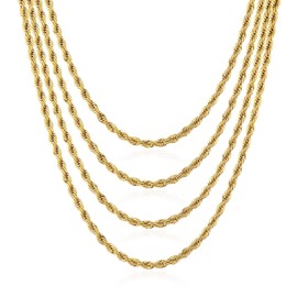 Philip Jones Men's 5mm Gold Plated Steel 24 Inch Round Rope Wheat Chain Necklace