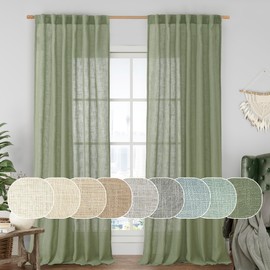 LAMIT 95 Inches Long Sage Green Linen Curtains for Living Room, Back Tab and Rod Pocket Linen Textured Curtains Light Filtering Boho Drapes for Bedroom/Dining Room, Set of 2, 52 x 95 Inch