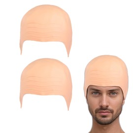 Ximinwzm 2 Pcs Bald Cap for Adults, Wig Caps Beige Reusable Bald Head Caps for Adults & Boys Cosplay Party Accessory