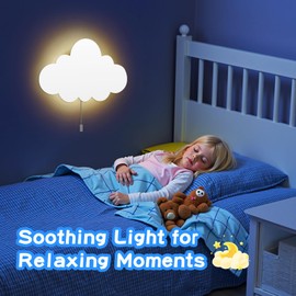 KNYELYNS 2 Pack Cloud Light - Battery-Powered Wall Lamp for Nursery, Kids Bedroom & Baby Room, 3000K Warm Night Light with Pull-String Switch, Cordless 3.7V, Lightweight 13x8in (No Charging Needed)