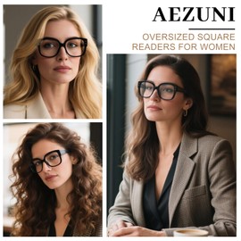 AEZUNI Oversized Square Reading Glasses Women 3.0 Trendy Stylish Readers 1.00 1.50 2.00 2.50 3.00 3.50 4.00 5.00 6.00 (Black)