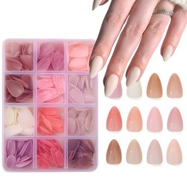 12 paquetes de 360 uñas postizas de almendra cortas, tamaño 15, 12 colores, uñas postizas color piel, uñas postizas de color sólido, uñas postizas bri