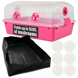 Gro Magik Gro Magik Premium Mushroom Monotub Grow Kit [XLarge, 68Q] Portable and Compact Fruiting Chamber with Plugs, Filters and Adjustable Air Vents, 22.8 x 15.7 x 12, Pink